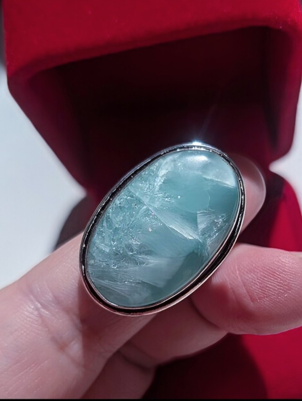 Vintage Handcrafted Genuine Hemimorphite Set In Sterling Silver Size 9